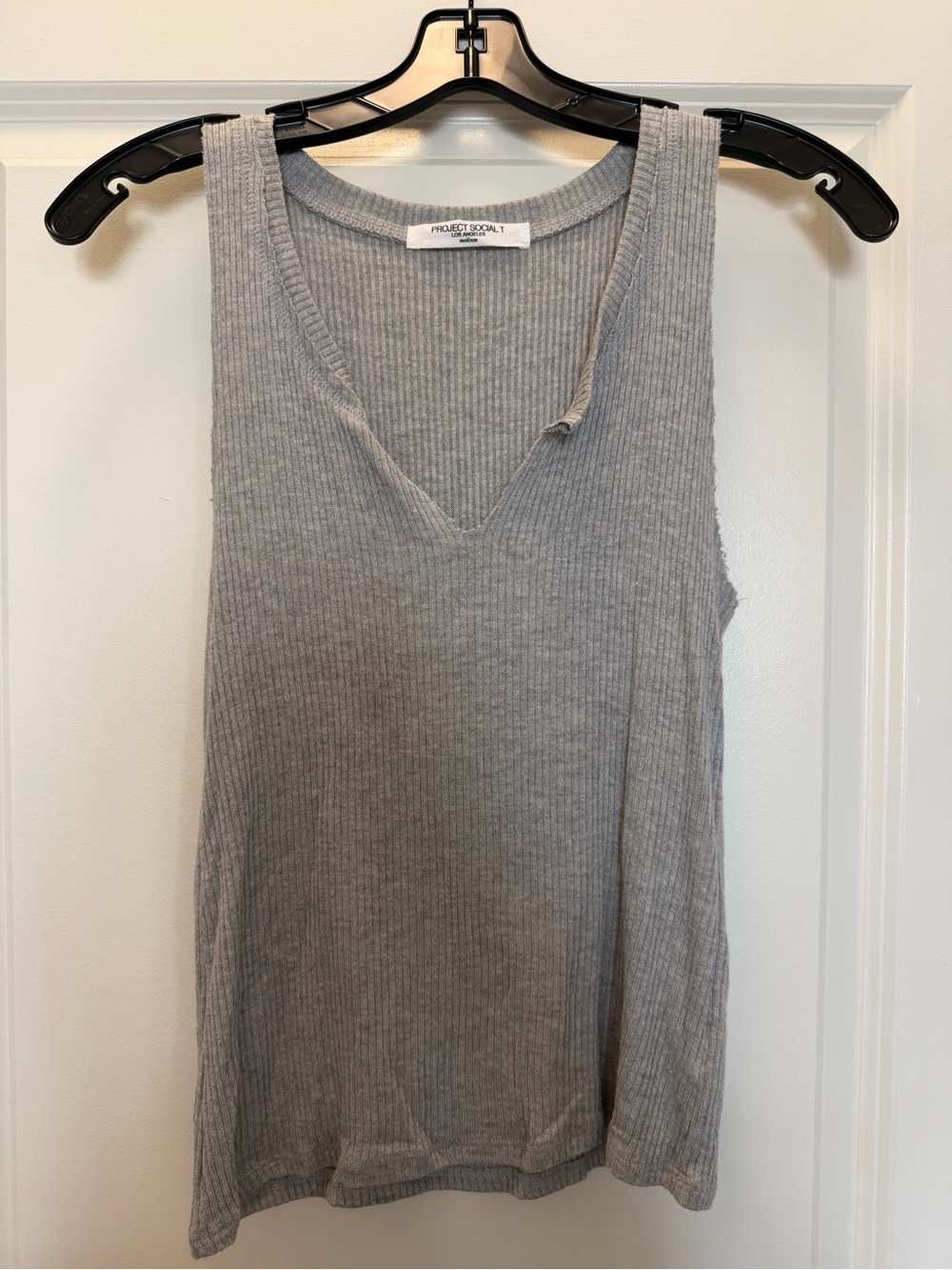 Project Social T Ribbed V-Neck Tank Top - Light Gray